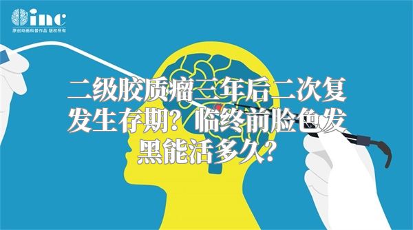 二级胶质瘤三年后二次复发生存期？临终前脸色发黑能活多久？