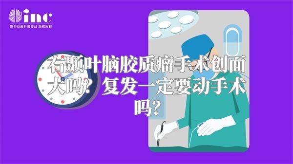 右颞叶脑胶质瘤手术创面大吗？复发一定要动手术吗？