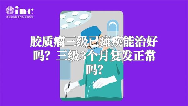 胶质瘤三级已瘫痪能治好吗？三级3个月复发正常吗？